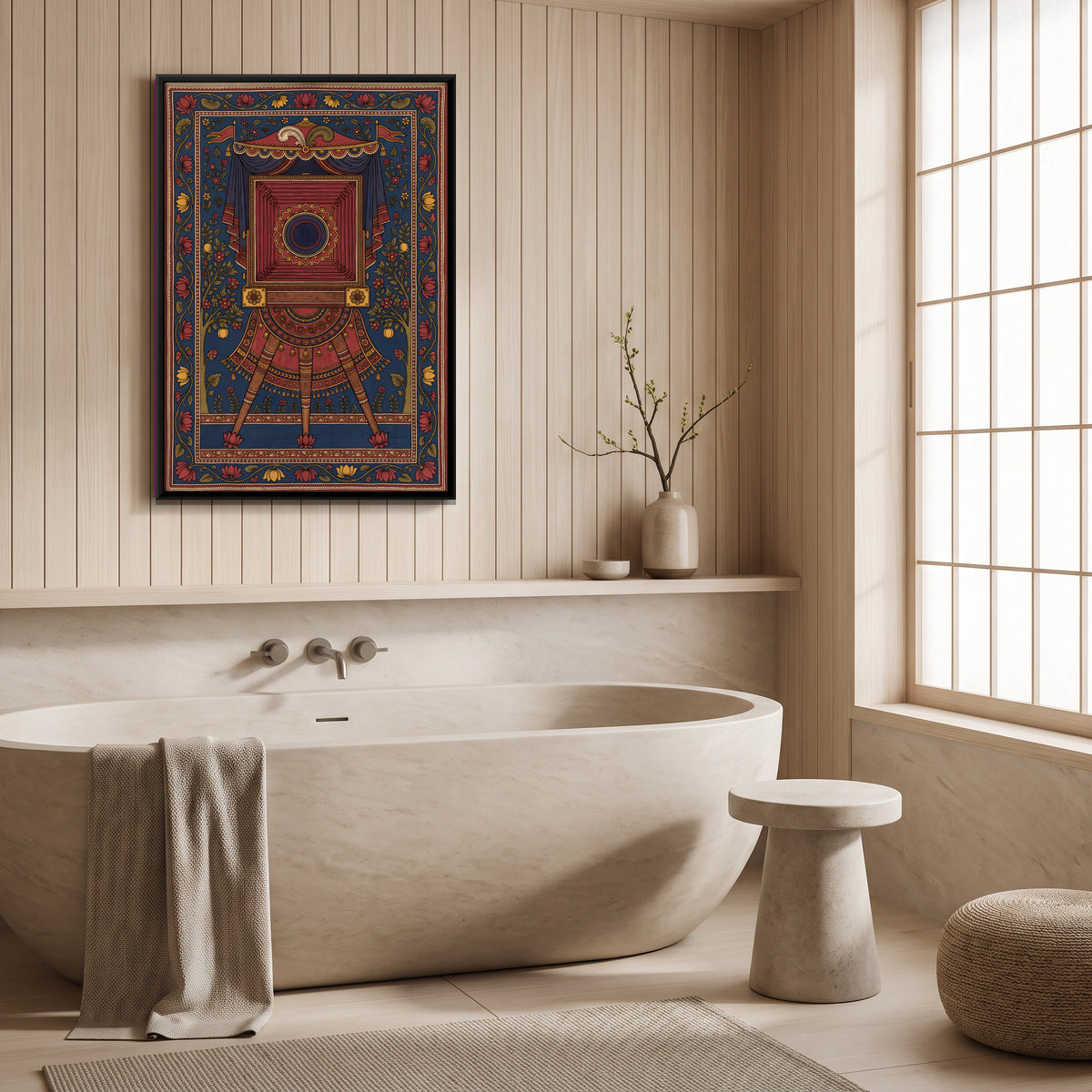 Bellows Camera on a Tripod - canvas art shown in a styled room