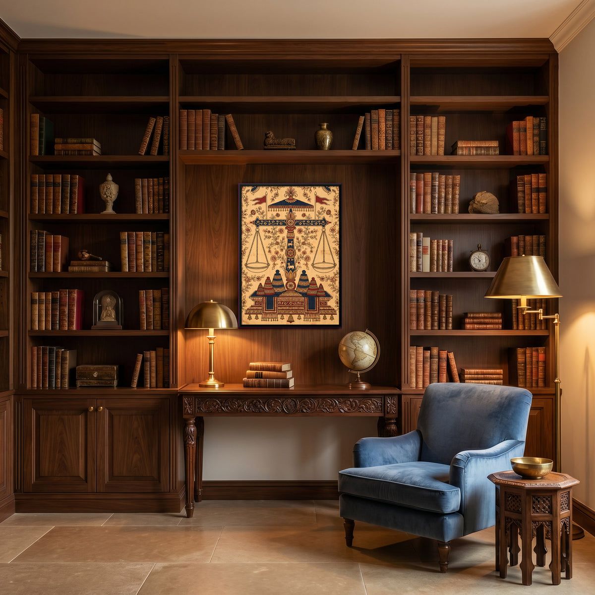 The Weighing Scales - canvas art shown in a styled room