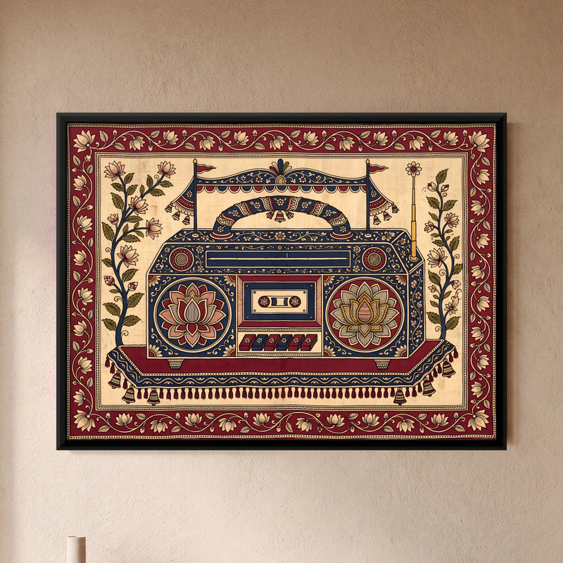 The Radio Cassette Player - framed canvas art hung on a wall