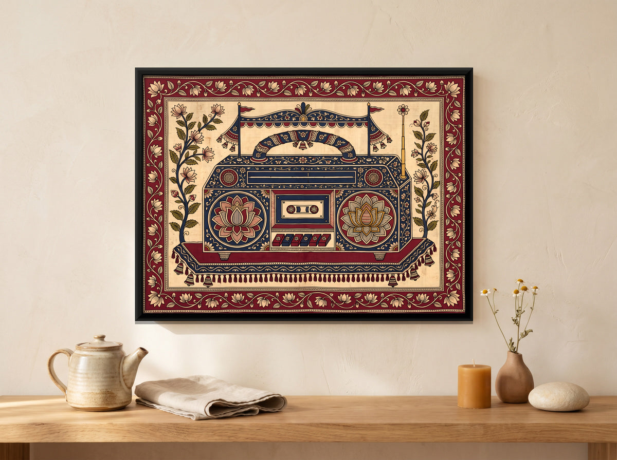The Radio Cassette Player - canvas art shown in a styled room