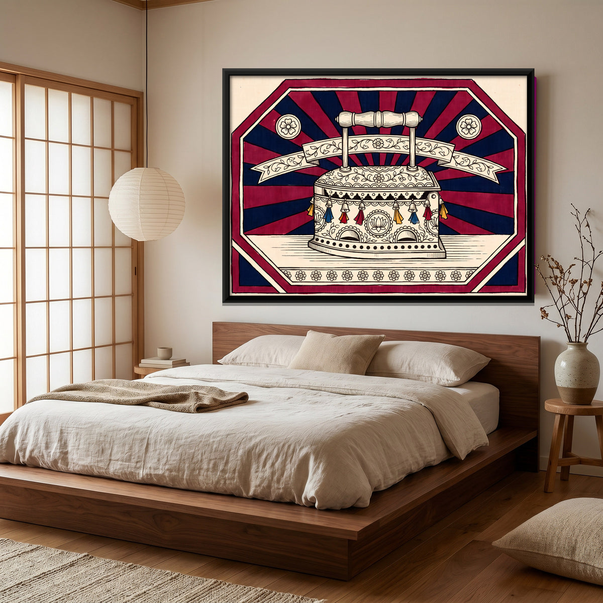 Charcoal Box Iron - canvas art shown in a second room setting