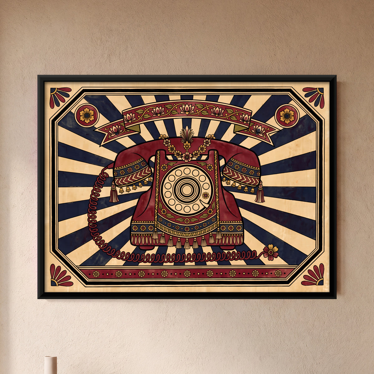 Rotary Dial Telephone - framed canvas art hung on a wall