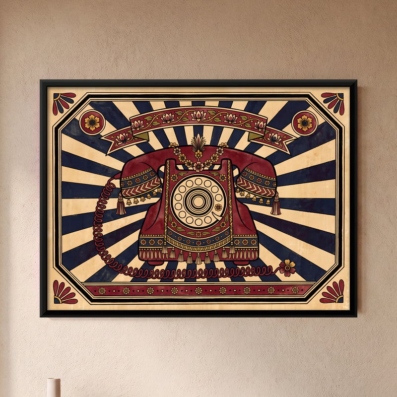 Rotary Dial Telephone - framed canvas art hung on a wall
