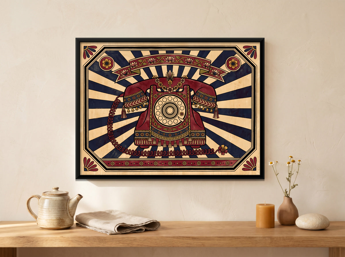 Rotary Dial Telephone - canvas art shown in a styled room