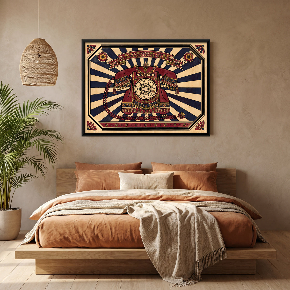 Rotary Dial Telephone - canvas art shown in a second room setting