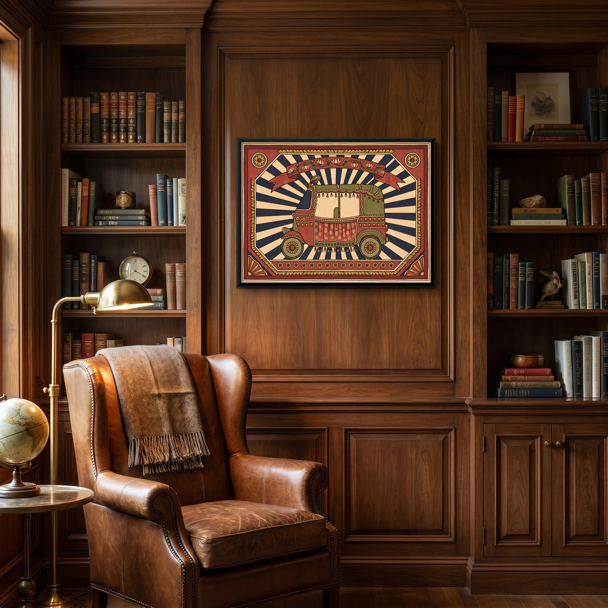 Auto Rickshaw - canvas art shown in a second room setting