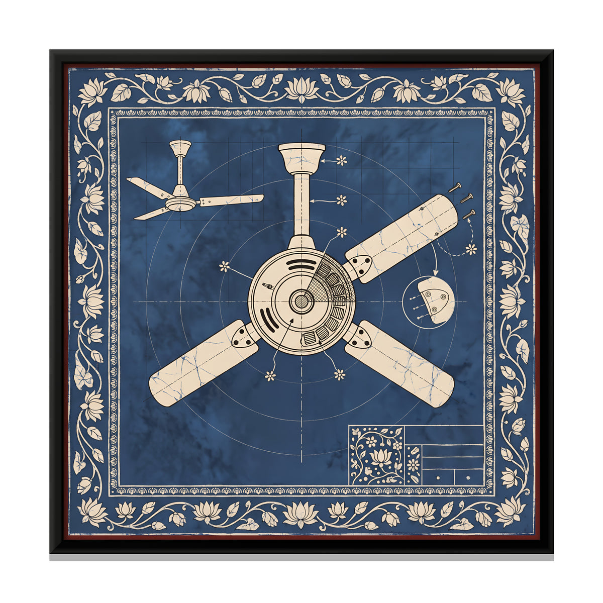 Ceiling Fan Blueprint - framed canvas print, front view