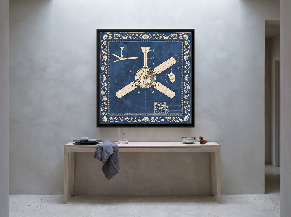 Ceiling Fan Blueprint - canvas art shown in a styled room