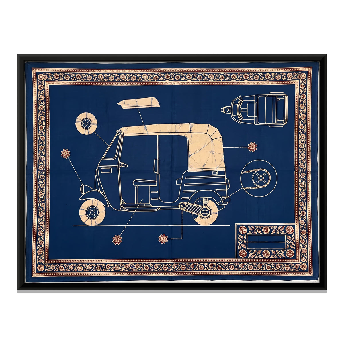 Auto Rickshaw Blueprint - framed canvas print, front view