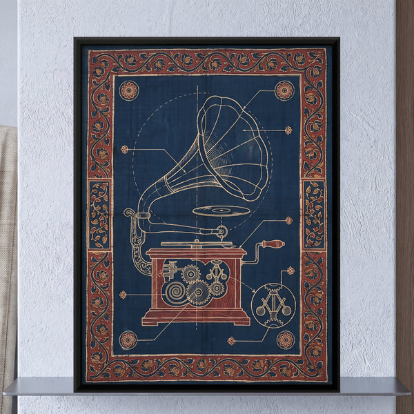 Horn Gramophone Blueprint with Exposed Gears