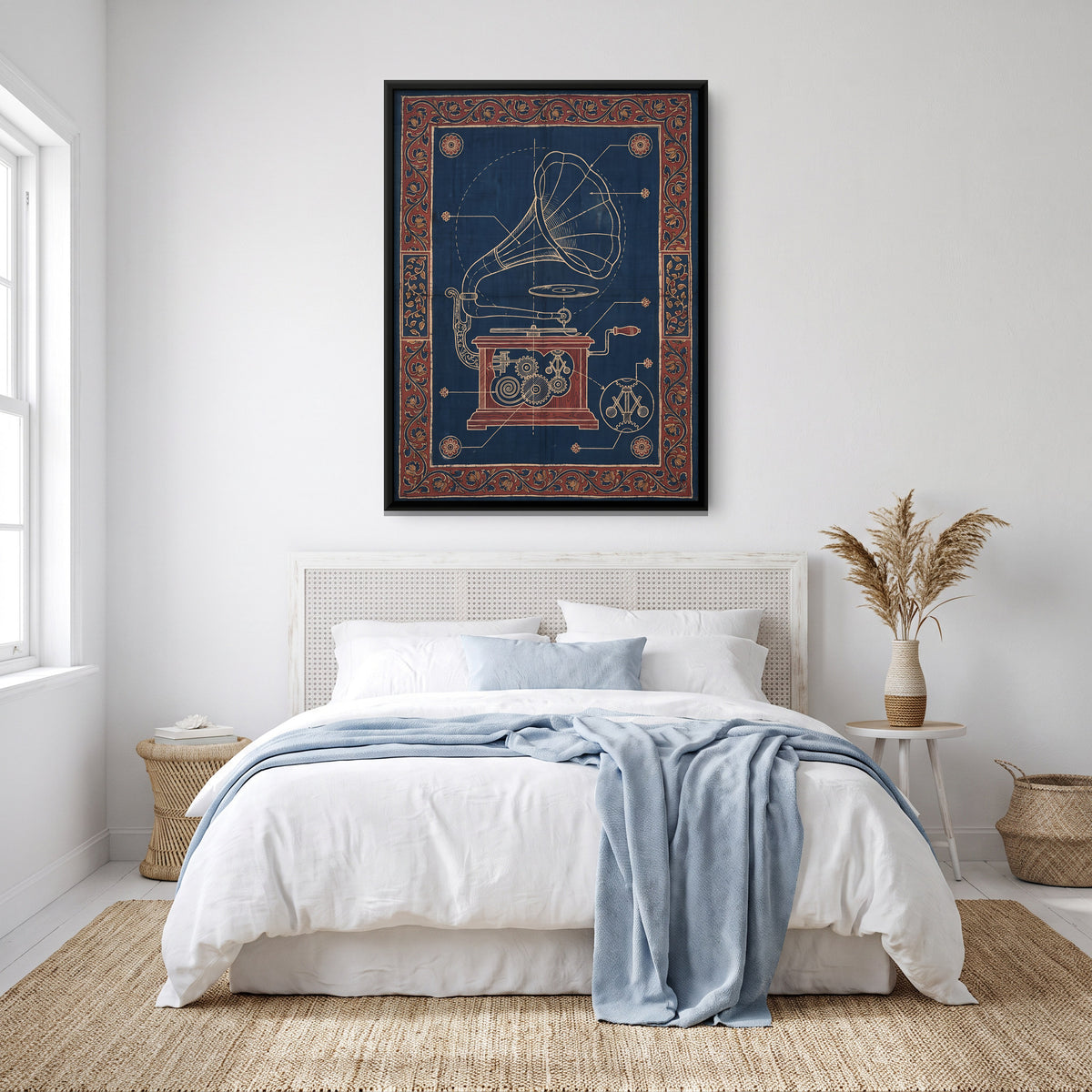 Gramophone Blueprint - canvas art shown in a styled room