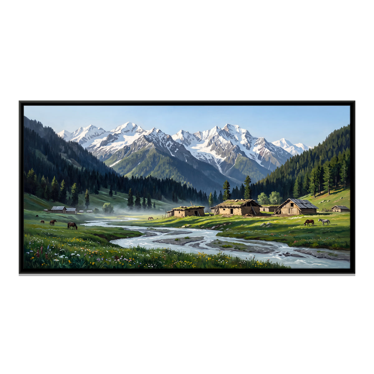 Village in the Aru Valley - framed canvas print, front view