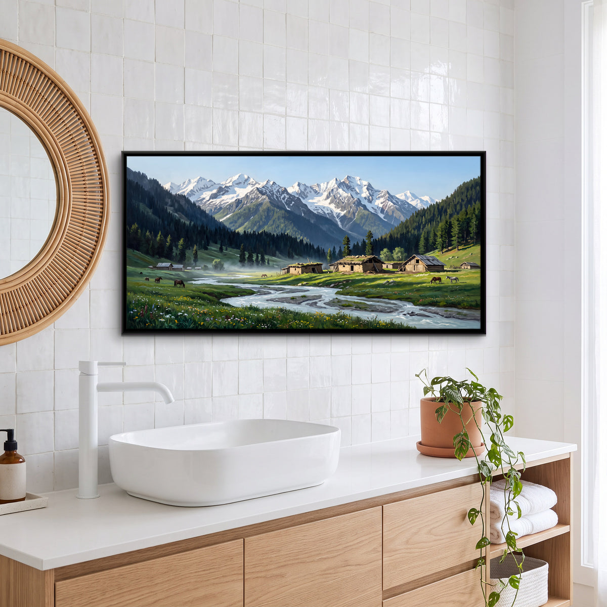 Village in the Aru Valley - canvas art shown in a styled room