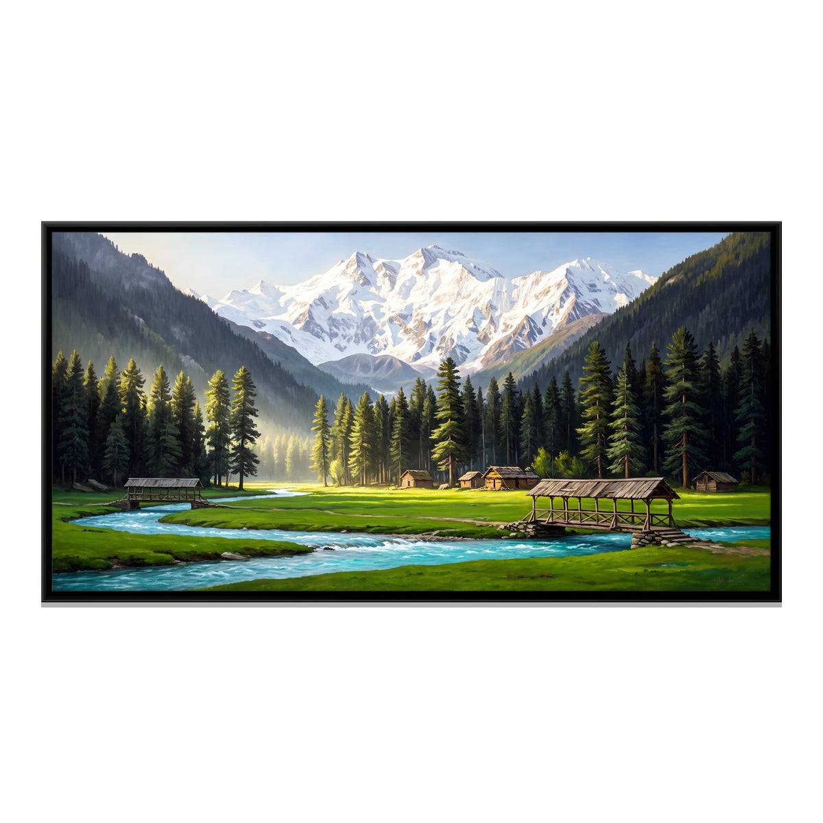 Snow Peaks Above Betaab Valley - framed canvas print, front view