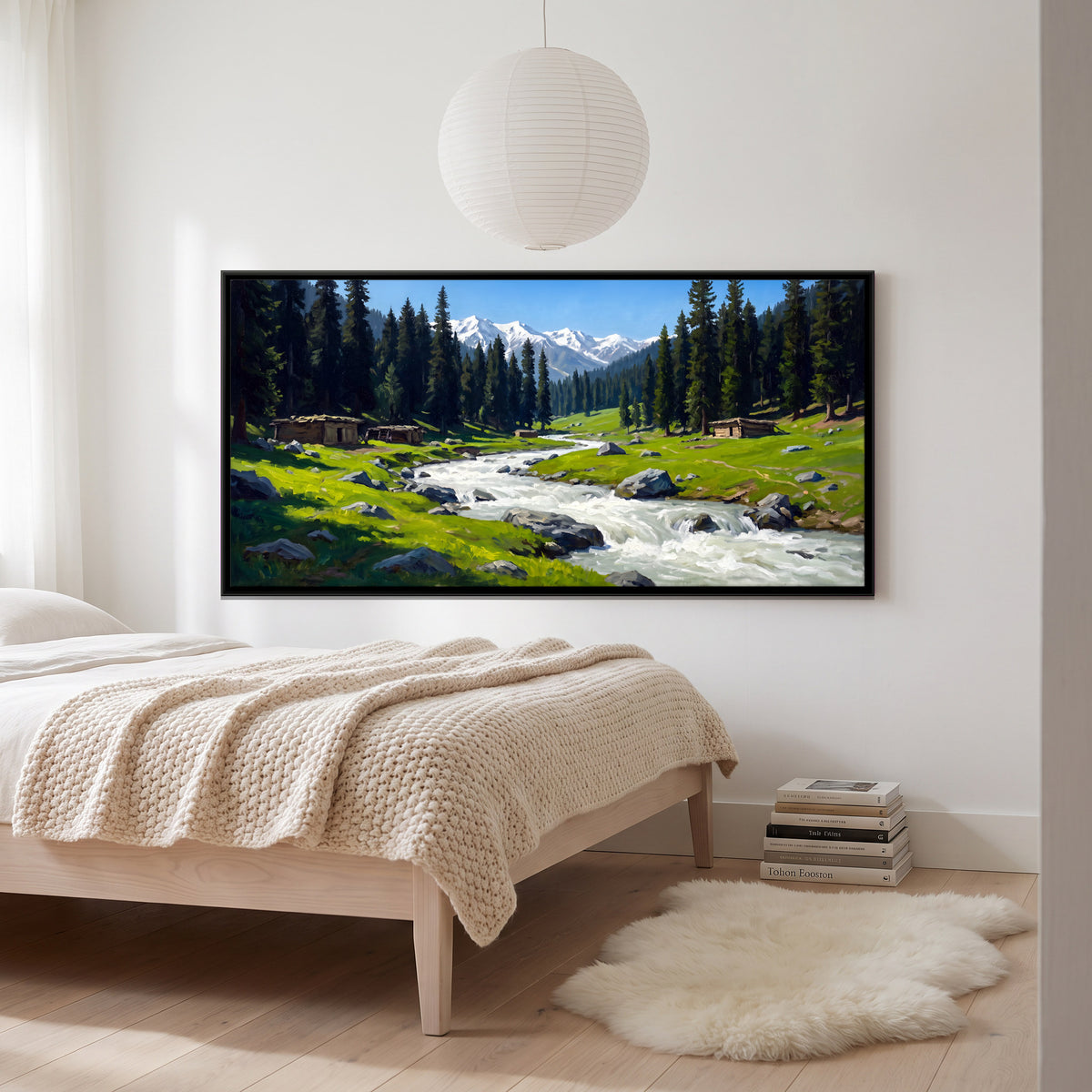 Mountain Stream at Doodhpathri - canvas art shown in a second room setting