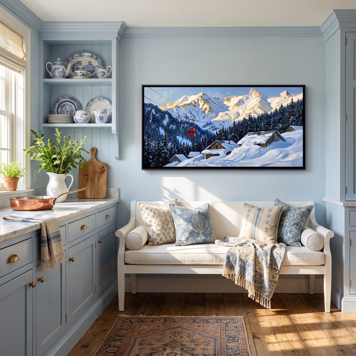 Gulmarg Gondola in Winter - canvas art shown in a second room setting