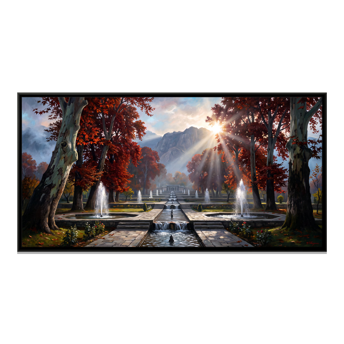 Mughal Garden Fountains in Autumn - framed canvas print, front view