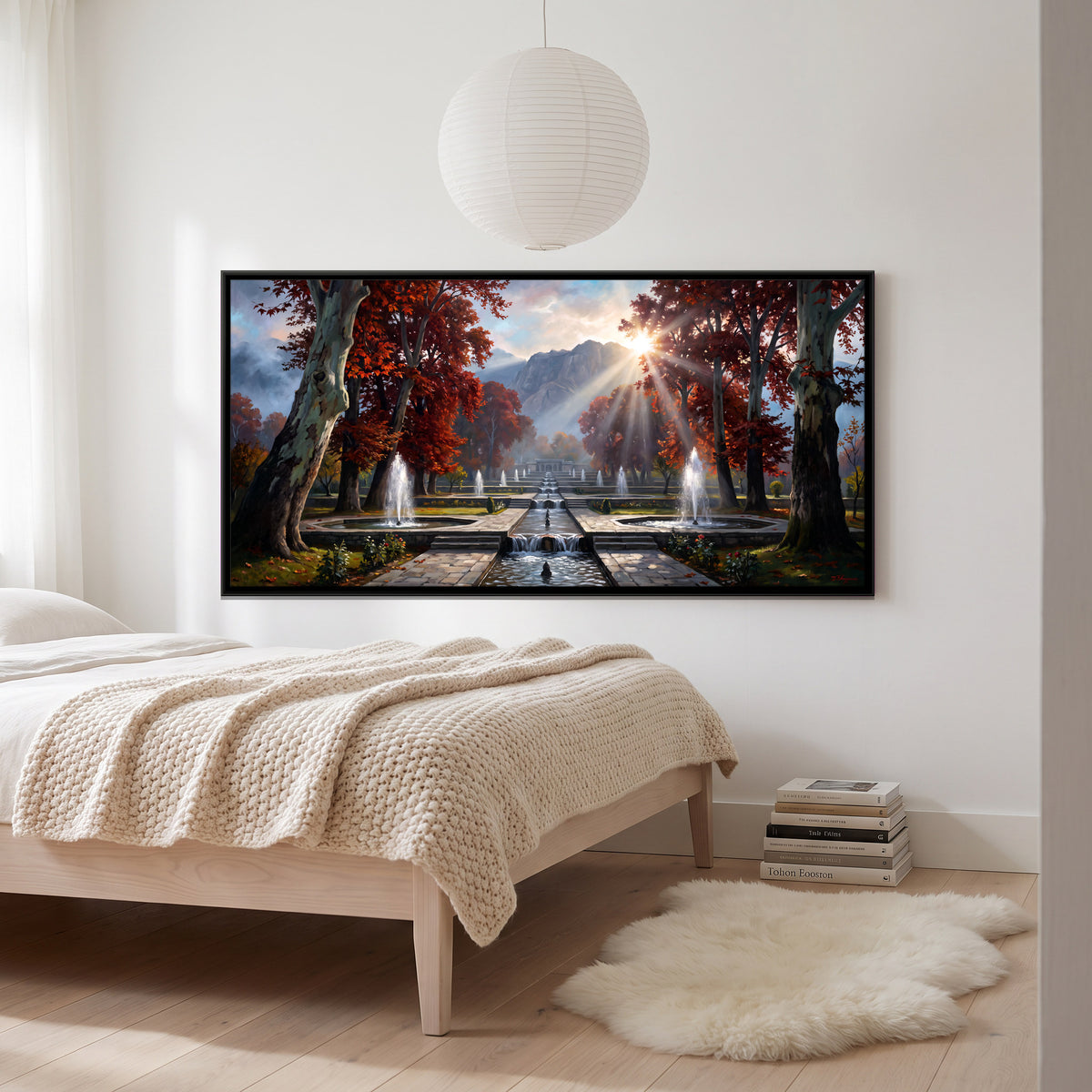Mughal Garden Fountains in Autumn - canvas art shown in a styled room