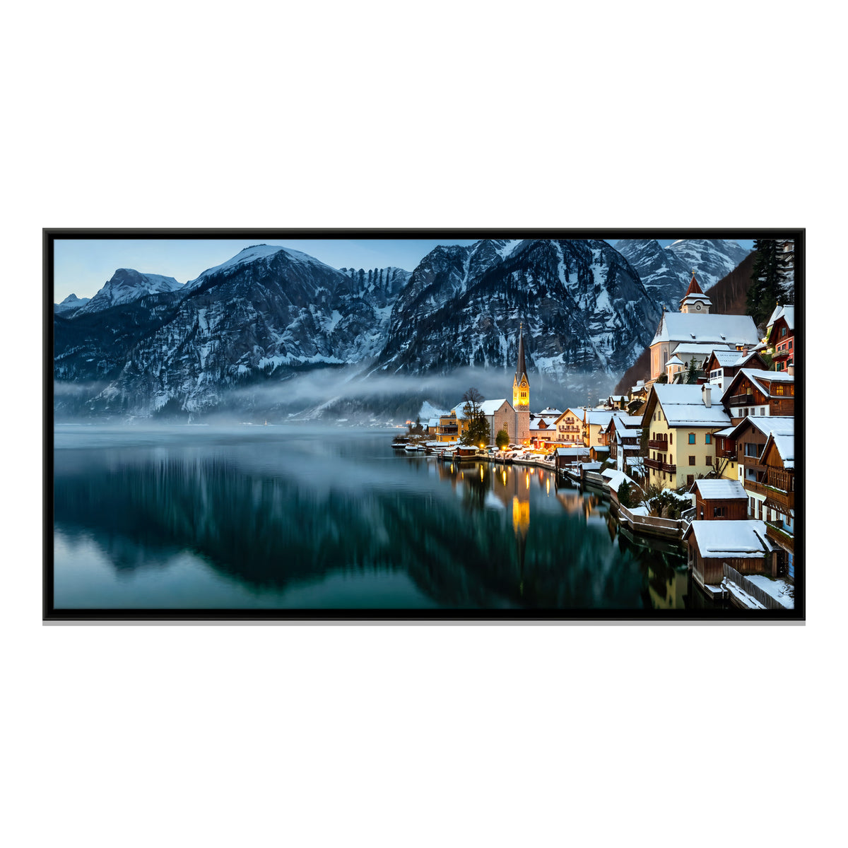 Hallstatt Lakeside Village - framed canvas print, front view