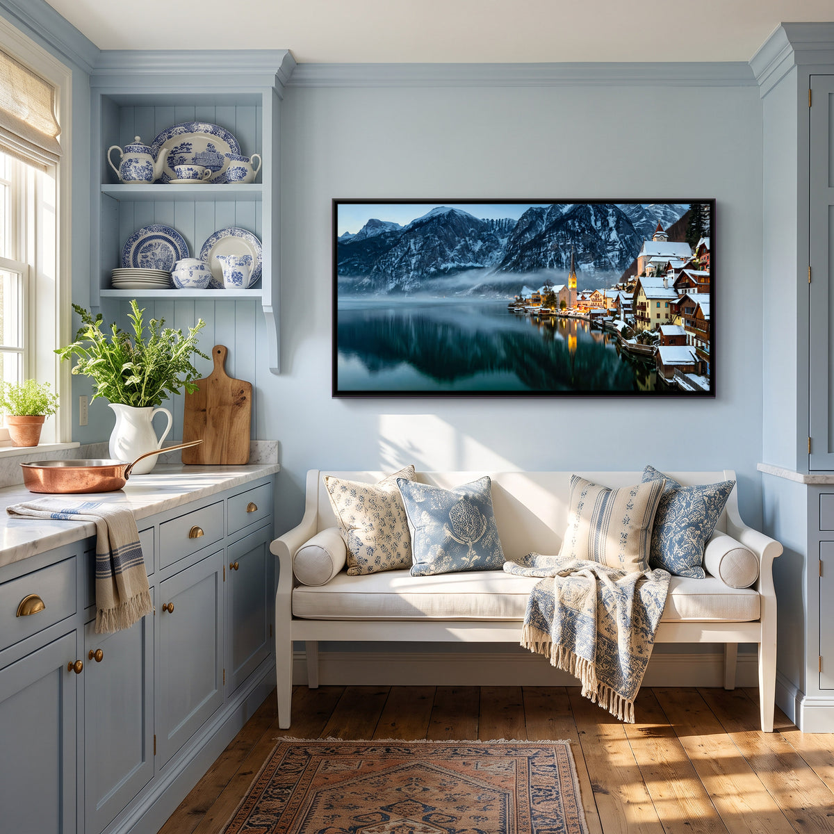 Hallstatt Lakeside Village - canvas art shown in a second room setting