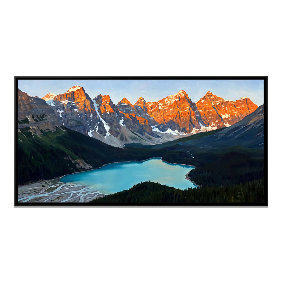 Peyto Lake Below Sunlit Peaks - framed canvas print, front view