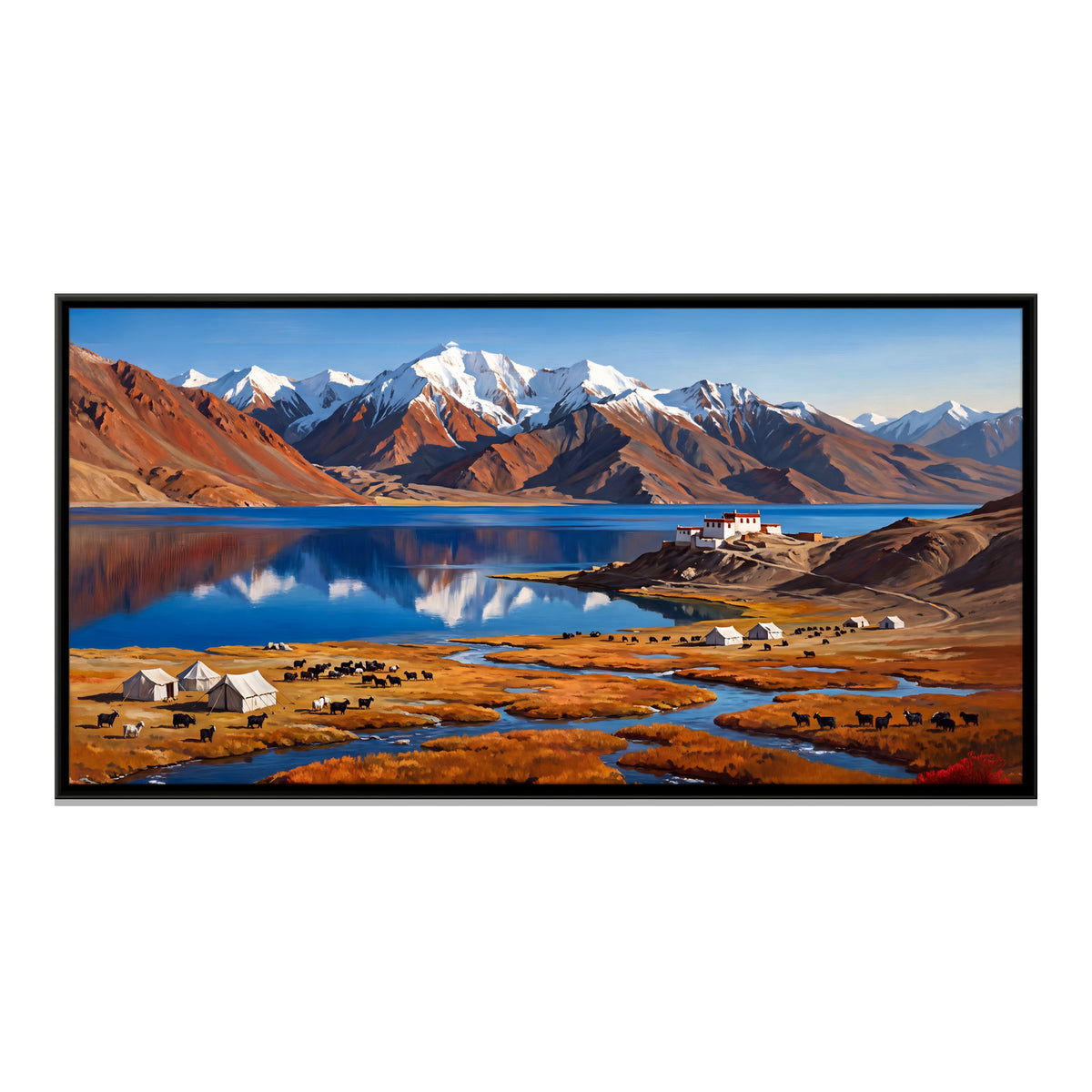 Monastery Above Tso Moriri - framed canvas print, front view