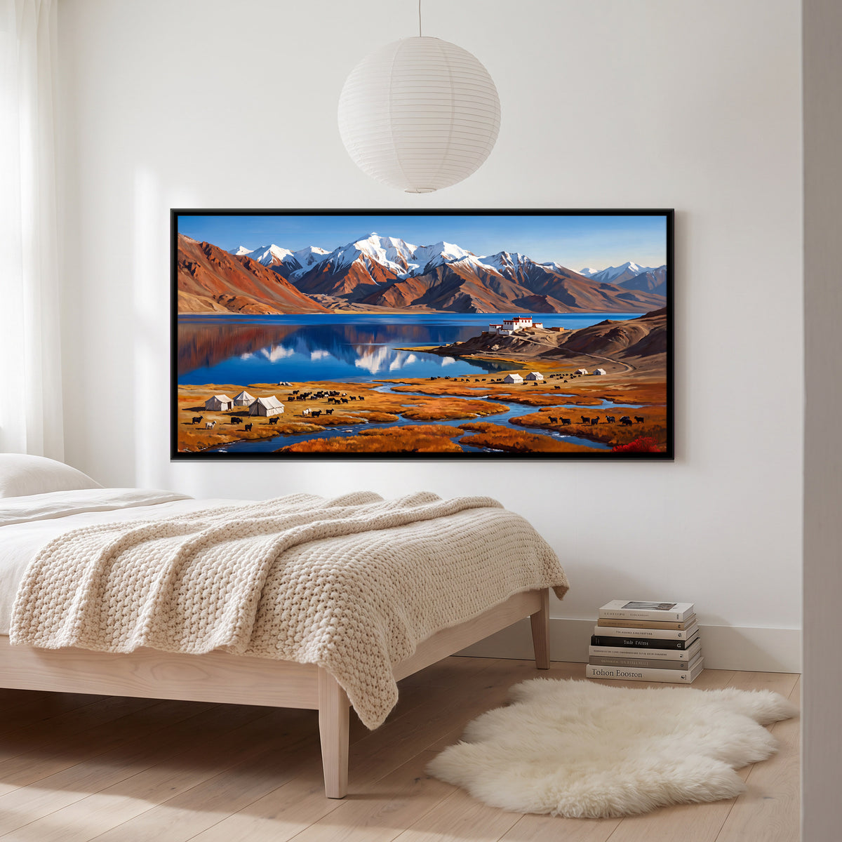 Monastery Above Tso Moriri - canvas art shown in a second room setting