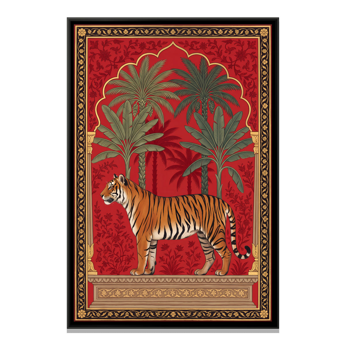 Tiger Beneath a Palm Arch - framed canvas print, front view