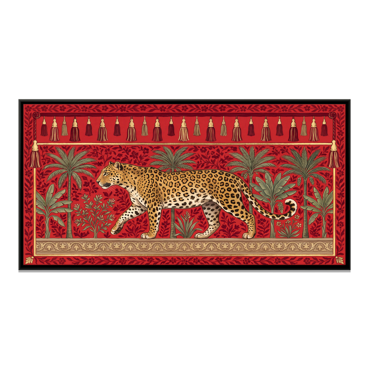Leopard Among Palms - framed canvas print, front view