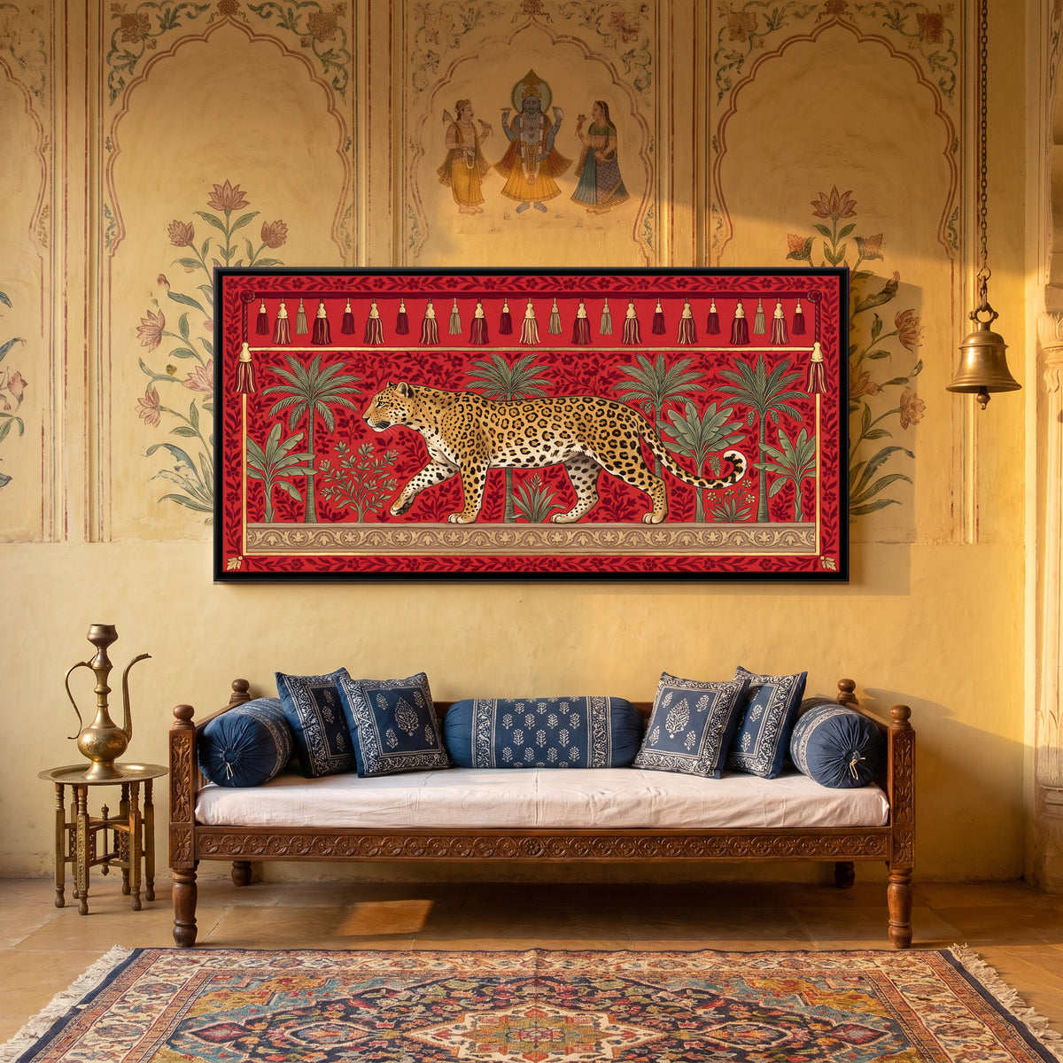 Leopard Among Palms - canvas art shown in a second room setting