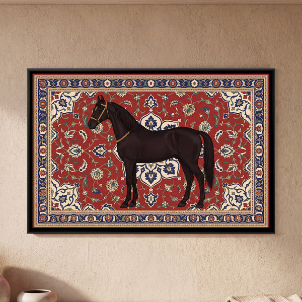 Marwari Horse on a Persian Carpet in Crimson