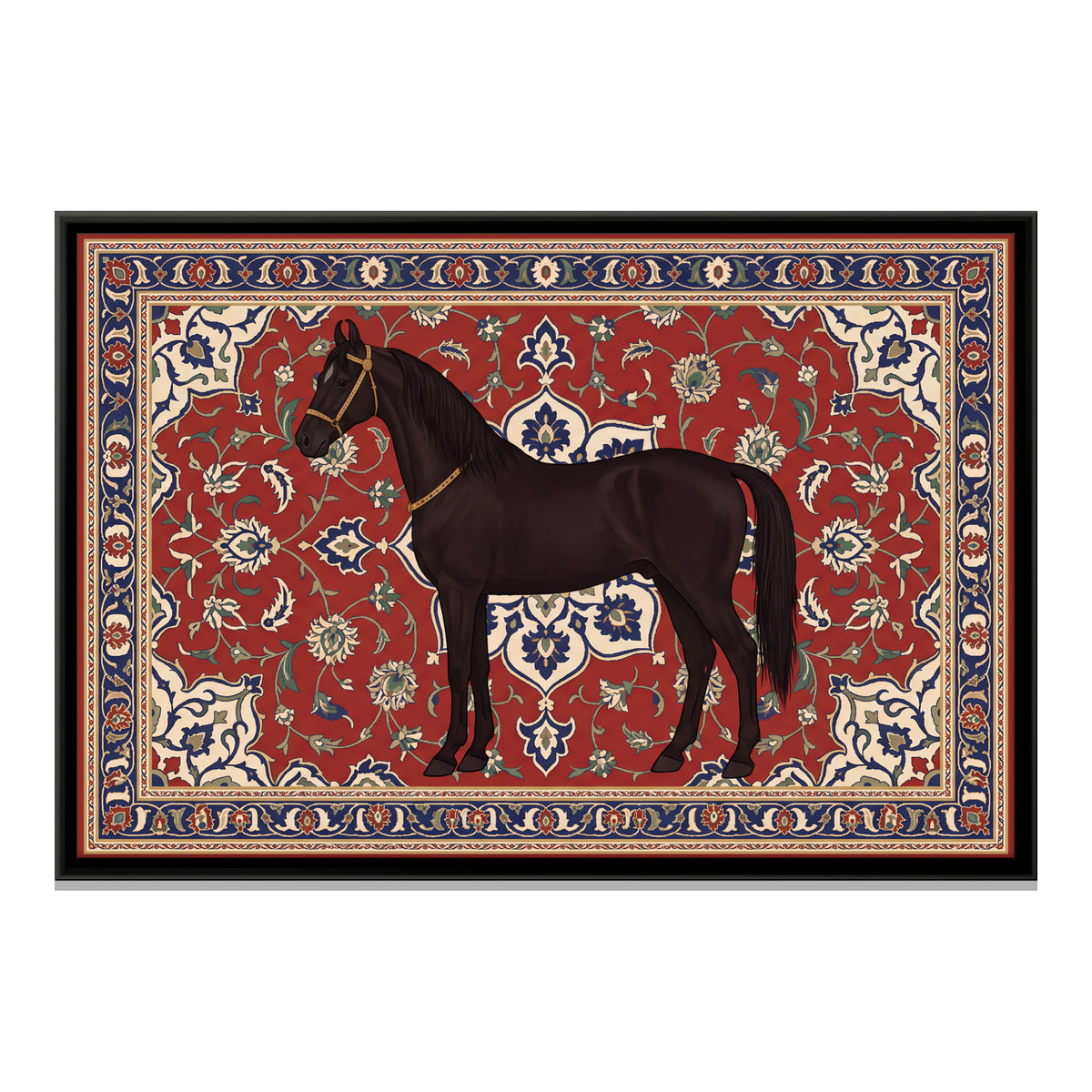 Marwari Horse on a Persian Carpet - framed canvas print, front view