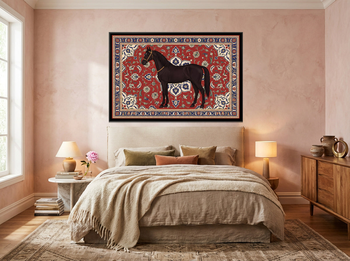 Marwari Horse on a Persian Carpet - canvas art shown in a styled room