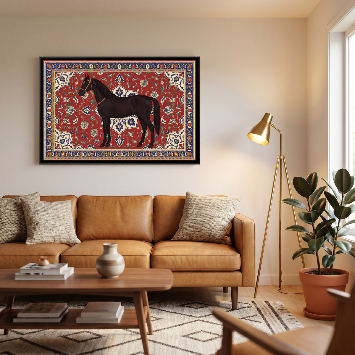 Marwari Horse on a Persian Carpet - canvas art shown in a second room setting