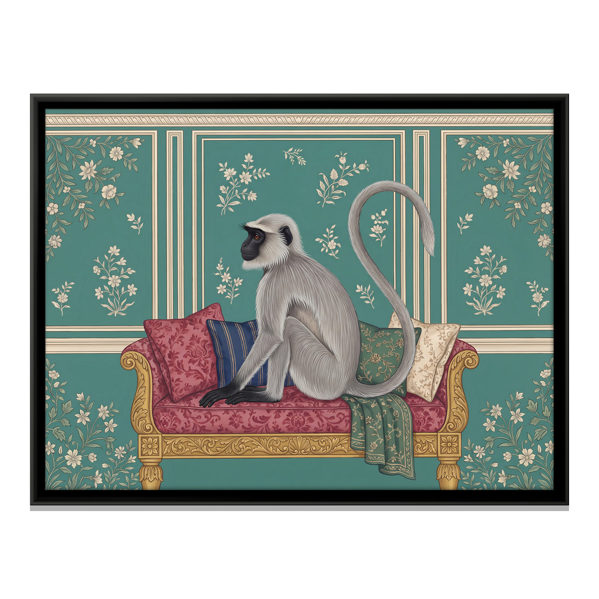 Langur on a Settee - framed canvas print, front view