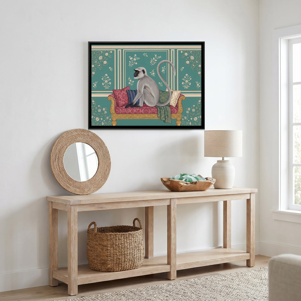 Langur on a Settee - canvas art shown in a second room setting