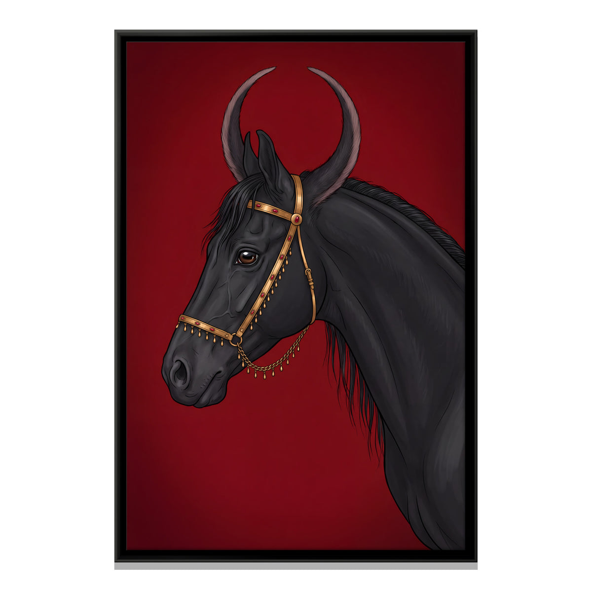 Marwari Horse in Gold Bridle - framed canvas print, front view