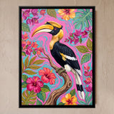 Great Hornbill on a Flowering Branch