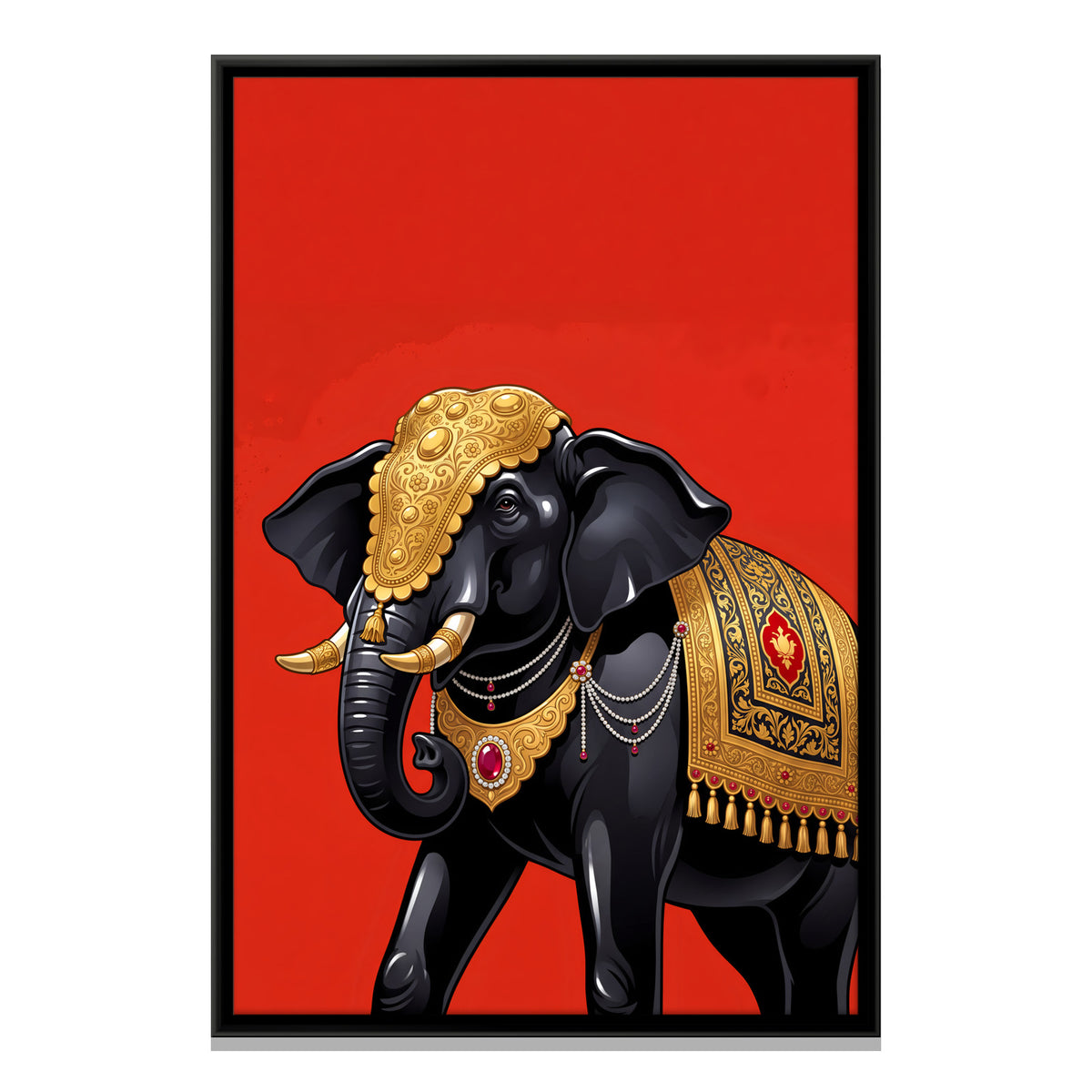 Elephant Adorned in Gold - framed canvas print, front view