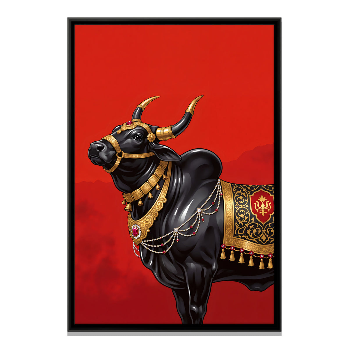 Nandi Bull Adorned in Gold - framed canvas print, front view