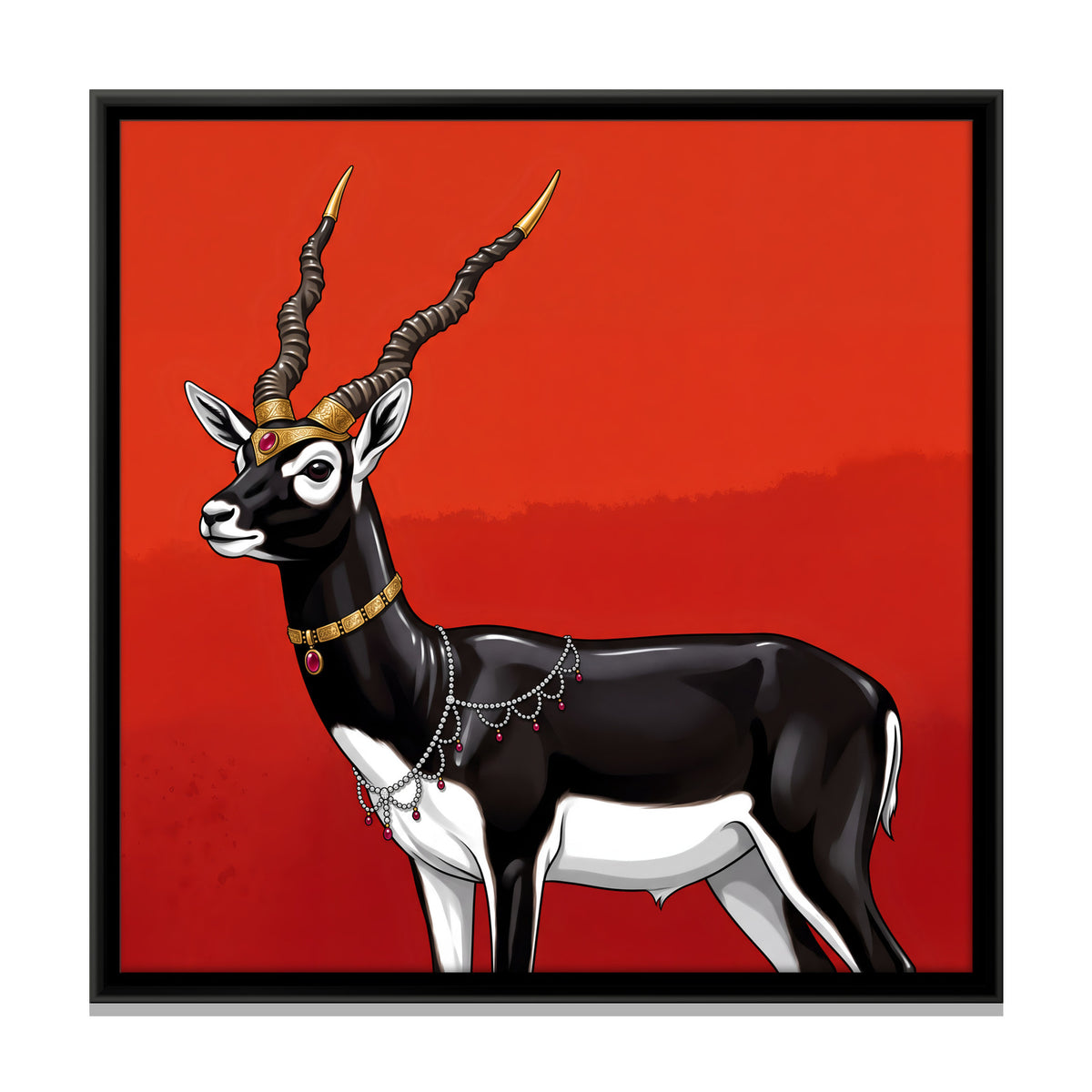 Blackbuck Adorned in Gold - framed canvas print, front view