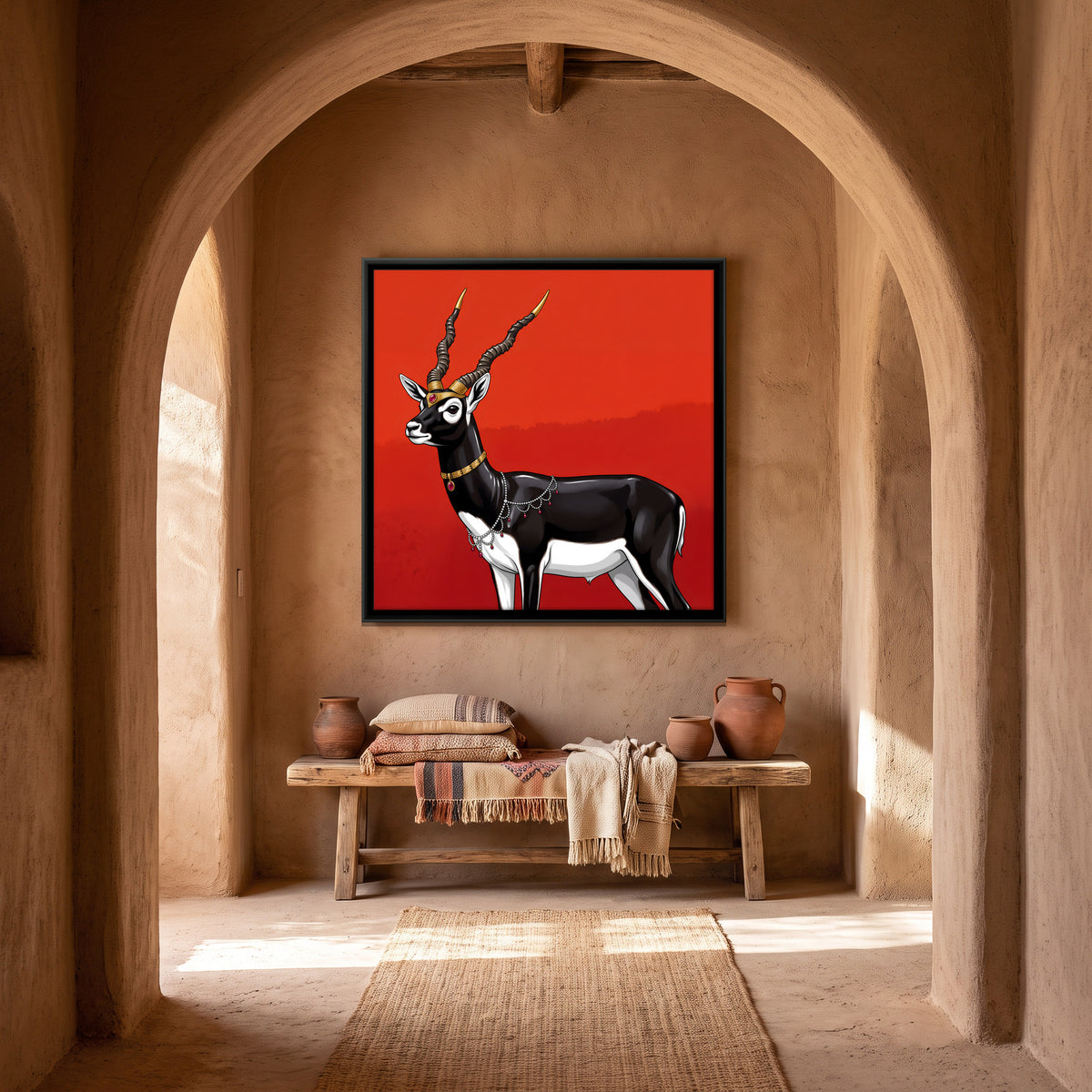 Blackbuck Adorned in Gold - canvas art shown in a second room setting