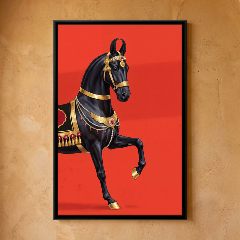 Marwari Horse Adorned in Gold - framed canvas art hung on a wall