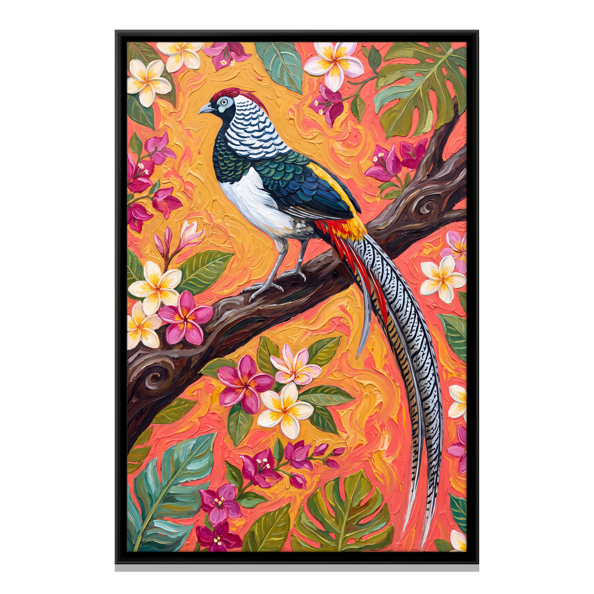 Lady Amherst's Pheasant - framed canvas print, front view