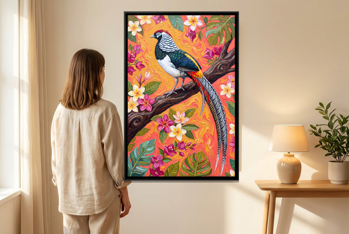 Lady Amherst's Pheasant - canvas art shown in a second room setting