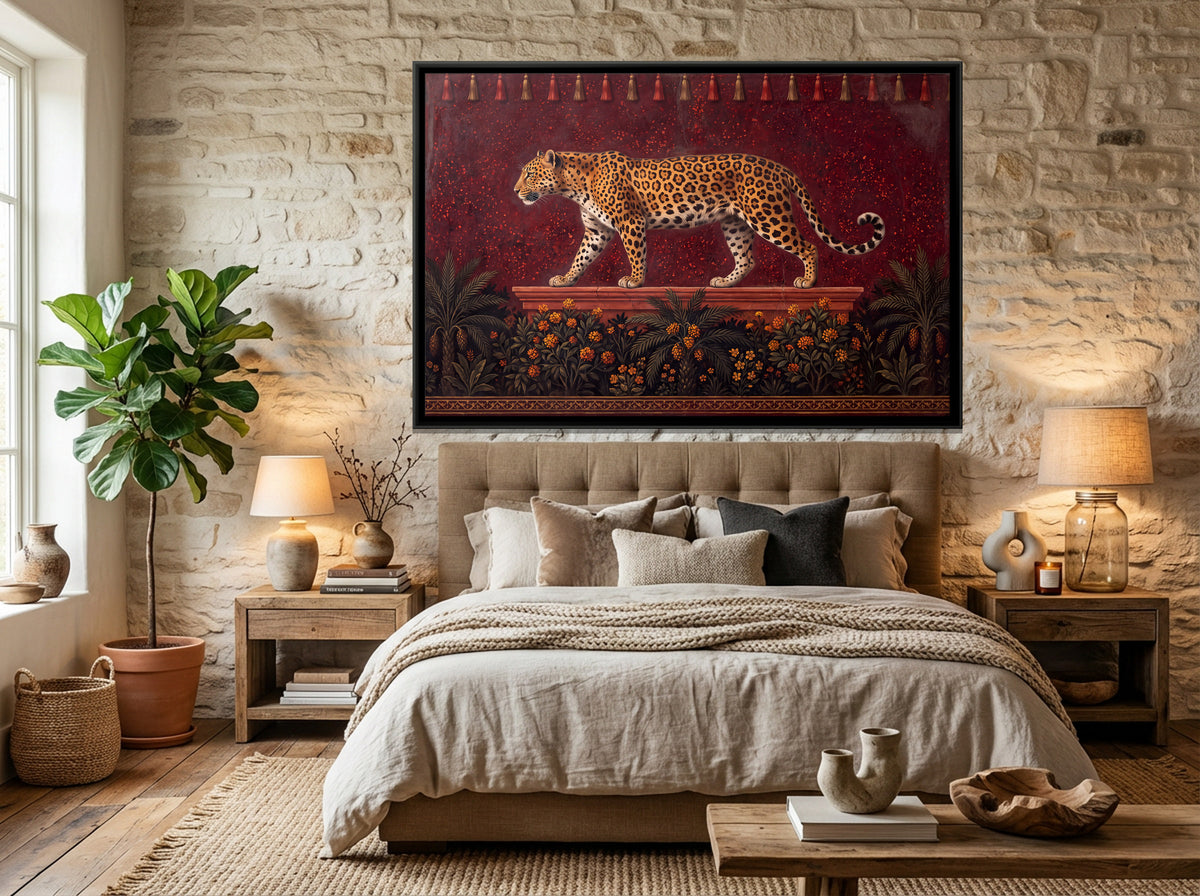 Leopard on a Garden Terrace - canvas art shown in a second room setting