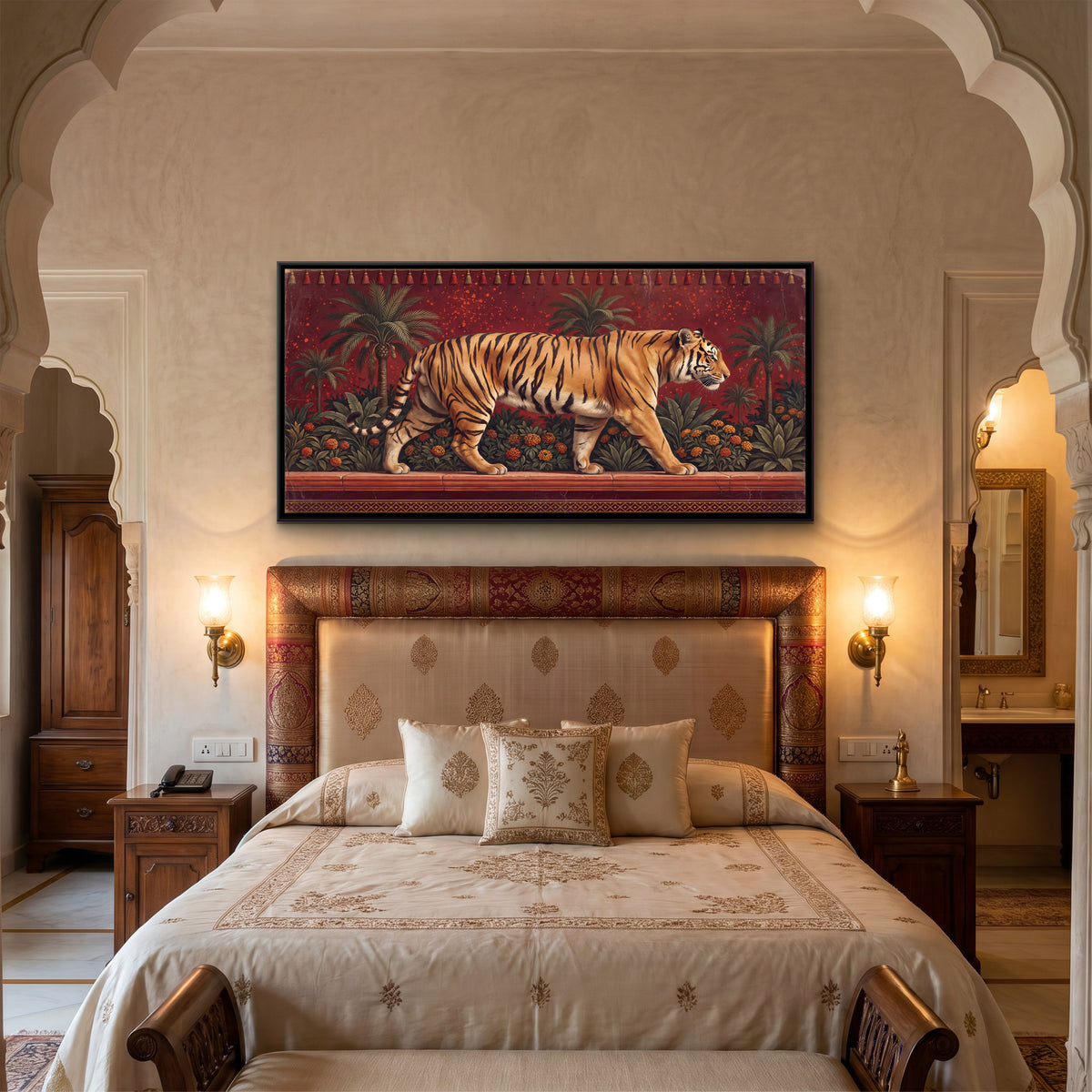 Tiger on a Garden Terrace - canvas art shown in a second room setting