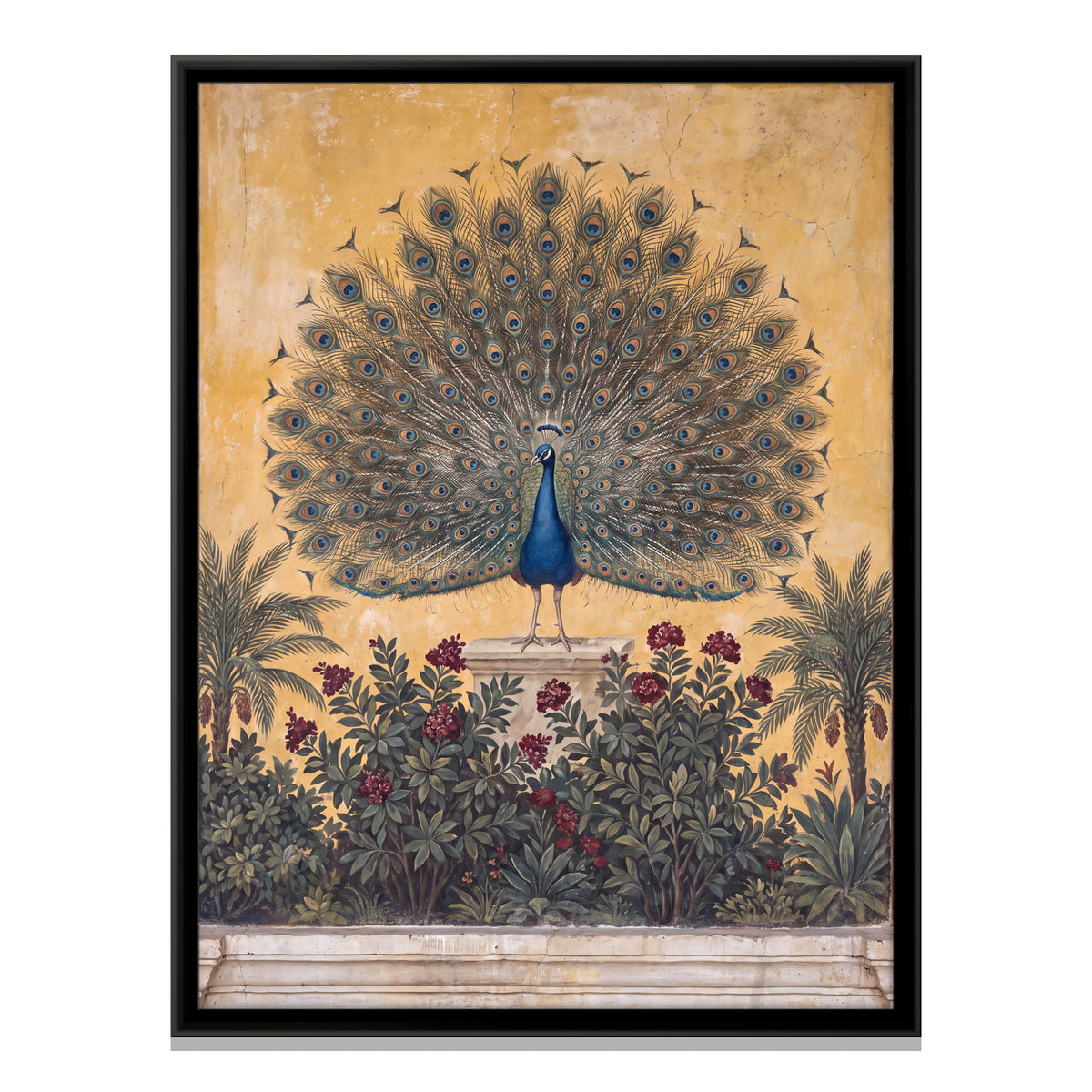 Peacock in Full Display - framed canvas print, front view