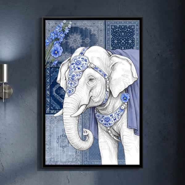 White Elephant with Blue Porcelain-patterned Accessories