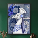 White Peacock Head with Blue Porcelain-patterned Collar